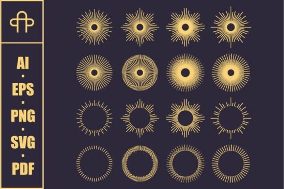 Abstract Sunburst Vintage Set Collection Graphics