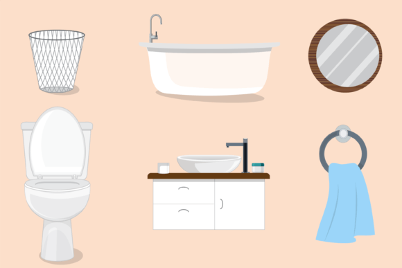 Bathroom Interior Elements Vector: Graphics for Print Templates
