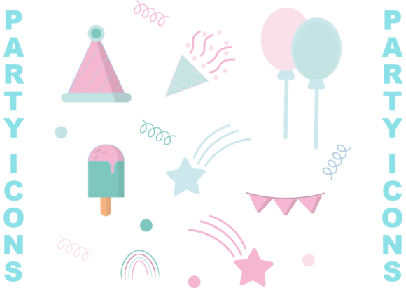 Birthday Icons, Party Icons Clip Art Set: Graphics for Print Templates