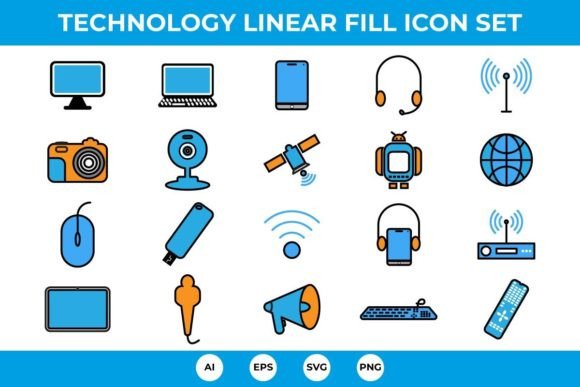 Linear Fill Technology & Multimedia Icons Graphics