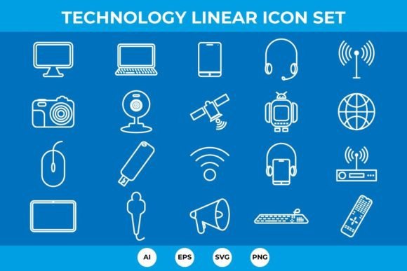 Linear Technology & Multimedia Icons Set: Graphics for Modern Makers