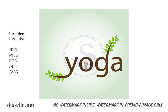 Yoga Asana & Green Leaves Typography Graphics